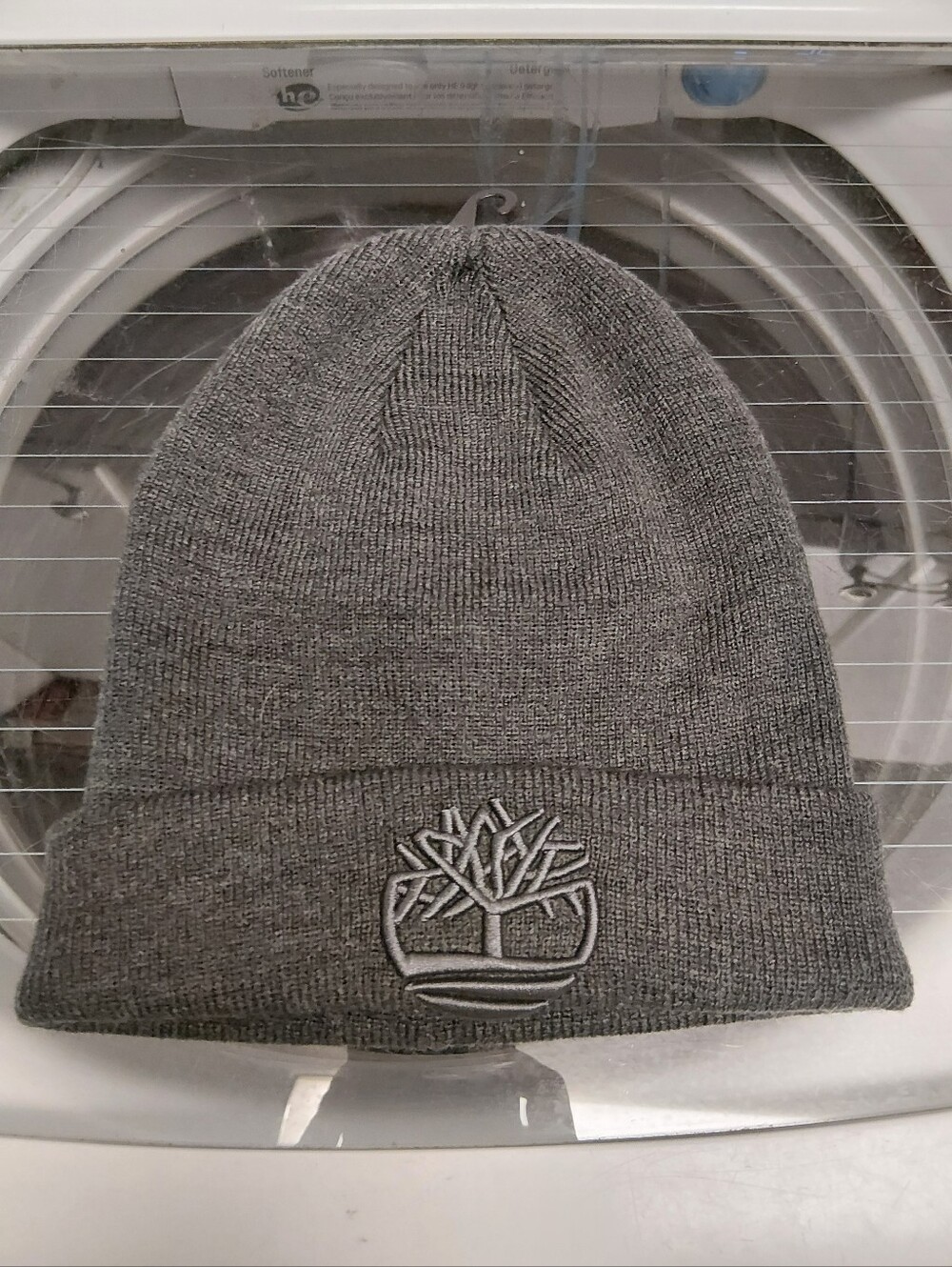 Timberland Gray Knit Cuffed Beanie with Embroidered Tree Logo